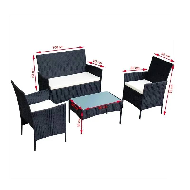 Set 4 piese mobilier gradina, fotolii, canapea, masuta cafea,